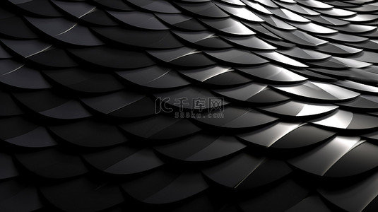 3d 渲染的黑色鳞片的无缝几何图案