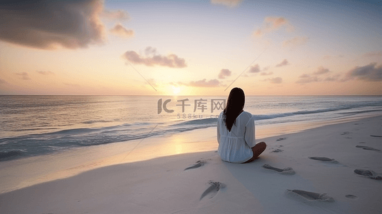 海边活动背景图片_海边天空女性瑜珈运动风景