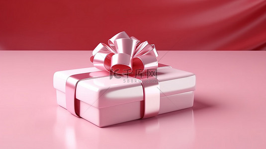 粉红色海报背景图片_缎面蝴蝶结和 3D 礼品盒装饰这张节日粉红色海报，适合圣诞节生日或新年