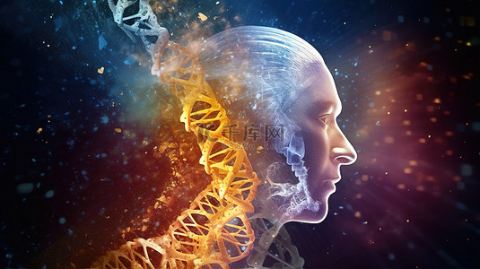 分子药物背景图片_科学和医学概念的 DNA 背景下大脑和生物年龄的 3D 渲染