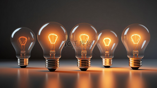 明亮的 3D 灯泡在灰色背景中脱颖而出，象征着领导力创新和伟大的想法