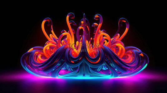 3D 渲染中具有充满活力的霓虹灯背景的雕塑抽象