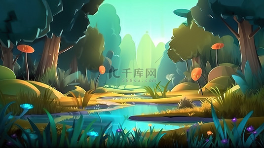 动画胖子背景图片_异想天开的卡通森林和沼泽动画以抽象背景为特色