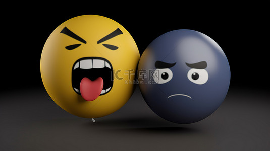 阴险emoji背景图片_Facebook 反应 emoji 表情 3d 愤怒图标气球符号灰色背景