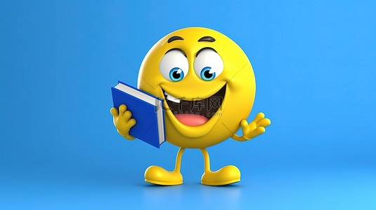 学习黄色背景图片_3d 蓝书吉祥物在充满活力的黄色背景上运球