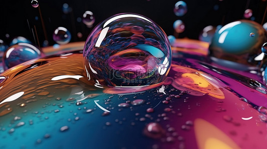 时尚几何图案背景图片_动态 3d 艺术全息液体斑点漂浮肥皂泡和 metaballs