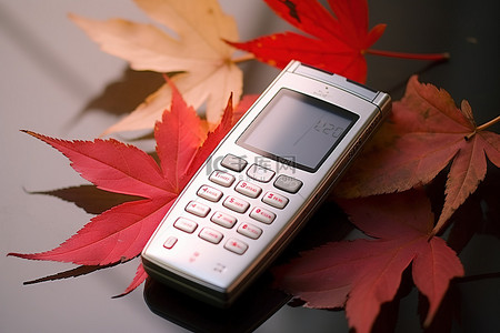 手机放背景图片_旁边放着一部电动手机一片秋叶和樱花叶