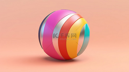 简约竞技背景图片_具有现代设计隔离对象的彩色排球的简约 3D 渲染