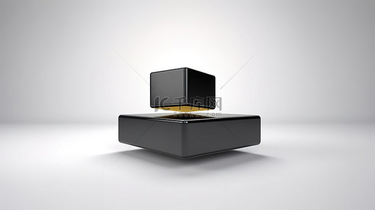 金色盒子样机背景图片_金色和黑色滑动盒模型在明亮的 3D 工作室渲染图像中滑动