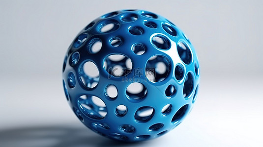 关闭一个蓝色球的 3d 渲染，白色背景上有几何孔