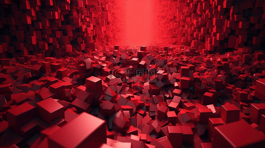 资产混乱背景图片_3d 渲染中的混乱红色立方体墙