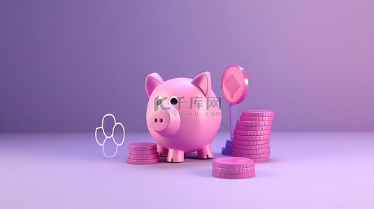 银行投资背景图片_登陆页面网站展示存钱罐储蓄和美元硬币投资的 3D 图