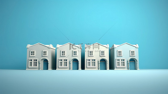 蓝色墙壁与房屋的 3d 插图