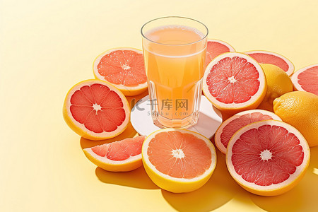 橙子和柚子片加一杯果汁
