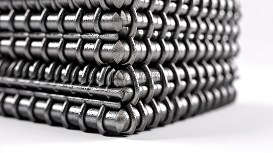 金属丝网背景图片_白色背景上由金属加固钢筋制成的焊接丝网的 3D 渲染