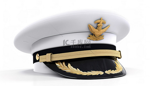 白色背景上海军舰长帽子海军上将和海军军官帽子的 3D 渲染