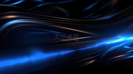 黑色抽象背景上蓝色条纹光的 3d 渲染