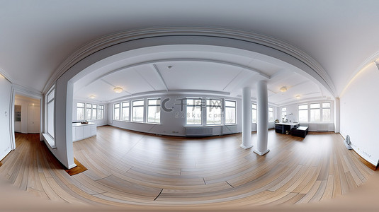 360度背景图片_360 度全景中宽敞的现代室内房间的 3D 渲染