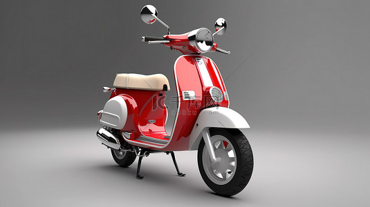 道路蓝色背景图片_柔和的灰色背景 3D 渲染上红色和白色的时尚城市轻便摩托车