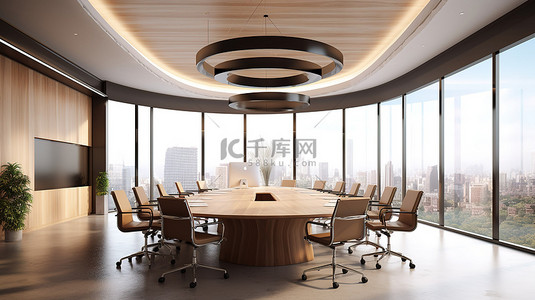 诱人男女背景图片_时尚的会议空间，配有诱人的木桌和椅子 3D 可视化