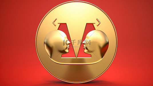 维纳斯背景图片_金色维纳斯二重奏 3D 渲染的社交媒体图标，在红色哑光金板上有一个双图标