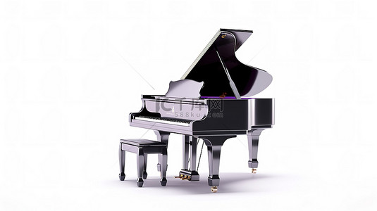在白色背景上隔离的 3D 渲染的大钢琴和打击乐器