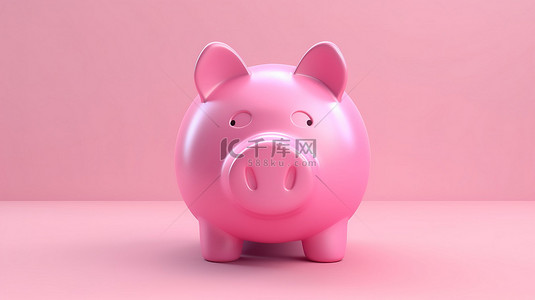 可爱粉红小猪背景图片_粉红色背景下的 3D 插图中可爱的粉红色存钱罐
