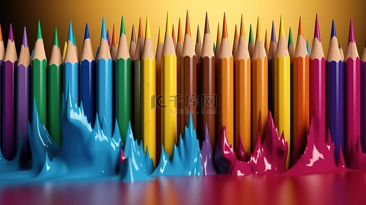 文具铅笔画背景图片_彩色铅笔在 3D 背景下层叠