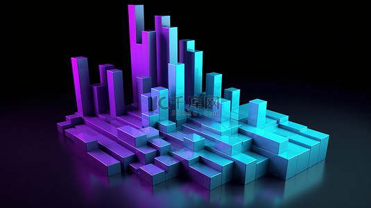 以蓝色和紫色可视化工作数据 3D 条形图，用于信息图表和演示文稿