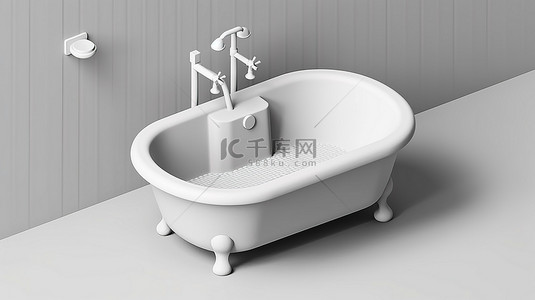 室内家居平面背景图片_平面等距浴缸和水槽的 3d 单色白色图标