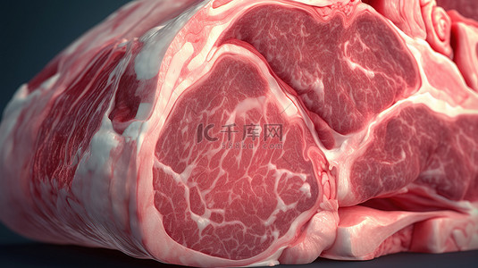 3D 插图中描绘的实验室种植的牛肉肌肉碎片