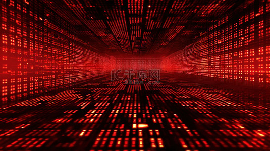 代码程序背景图片_红色抽象二进制代码技术数字数据的 3D 渲染插图