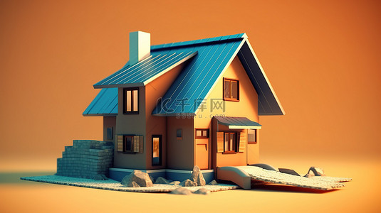 房屋安全背景图片_边缘住宅的 3D 渲染概念