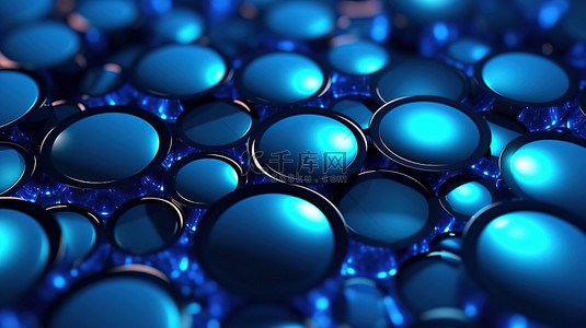 复杂图案背景图片_霓虹蓝色圆圈是动态商业背景 3D 插图的复杂图案