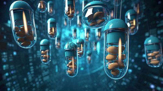 3D 渲染的医疗设备从胶囊中溢出的插图