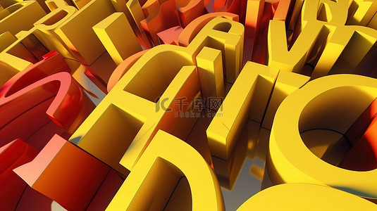 充满活力的 3d 排版背景，用于销售抽象字母，带有明亮的黄色红色和石墨颜色