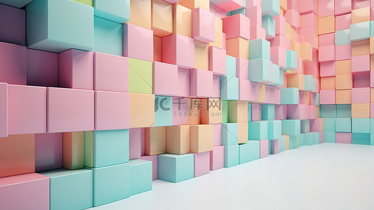 格式合同背景图片_具有水平格式的 3D 渲染立方体的柔和色几何墙