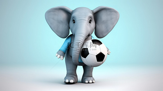 3d 大象与足球和空白标语牌一个有趣的插图