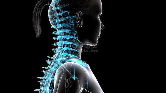 3D 医学女性人物上突出显示的脊柱