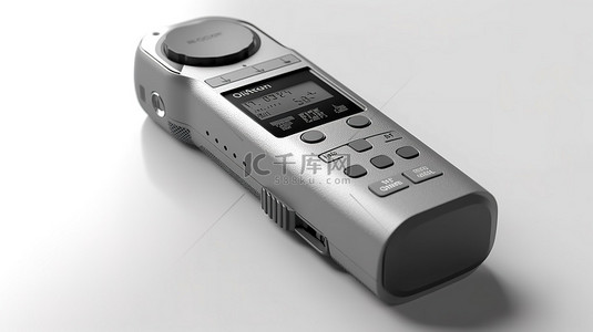 供记者使用的数字录音机或录音机的白色背景 3D 渲染