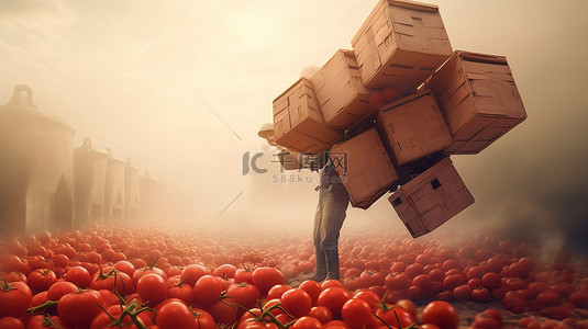 新鲜西红柿背景图片_园艺爱好者运输新鲜西红柿箱的 3D 渲染