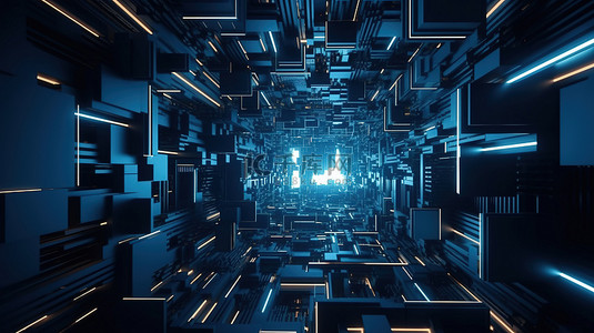 科技广告蓝色抽象几何背景下未来赛博朋克主题的艺术描绘