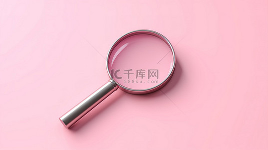 用放大镜突出显示的粉红色背景的搜索符号的 3D 渲染