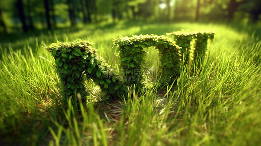 郁郁葱葱的绿草上的 3d 自然版式