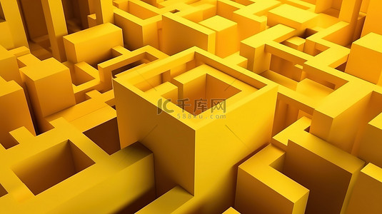 横幅几何元素背景图片_名片网站横幅的 3d 渲染黄色几何抽象背景