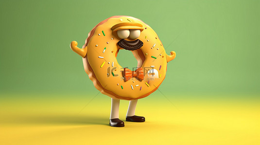 欢快的 3D 卡通人物享受美味的甜甜圈