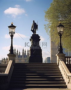 大本钟背景图片_通往伦敦雕像的楼梯