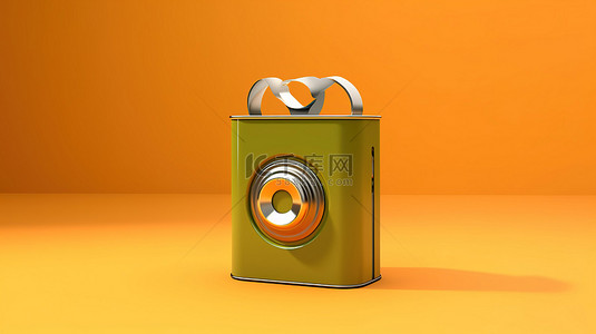 复古农场背景图片_橙色背景橄榄油罐，具有个性化设计 3d 渲染的空间