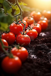 番茄生长背景图片_生长在地里的红番茄