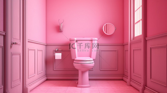 厕所公用背景图片_壁橱里粉红色瓷浴室厕所的 3D 插图